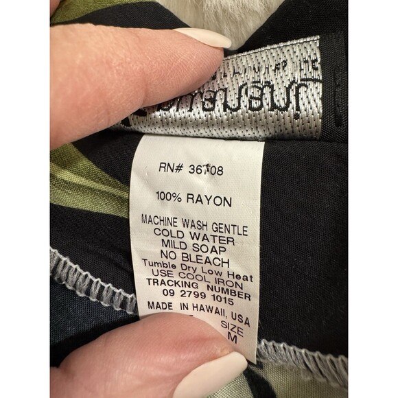 PUANANI by RJC Hawaiian Maxi Dress Black Green Floral Size M V Neck EUC USA - Picture 6 of 7